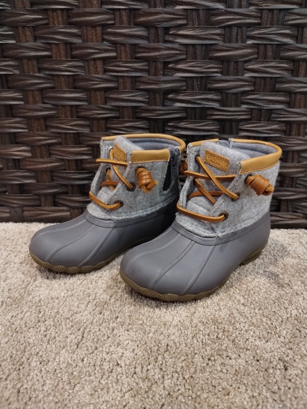 Kids Sperry Gray and Tan Waterproof Winter Boots